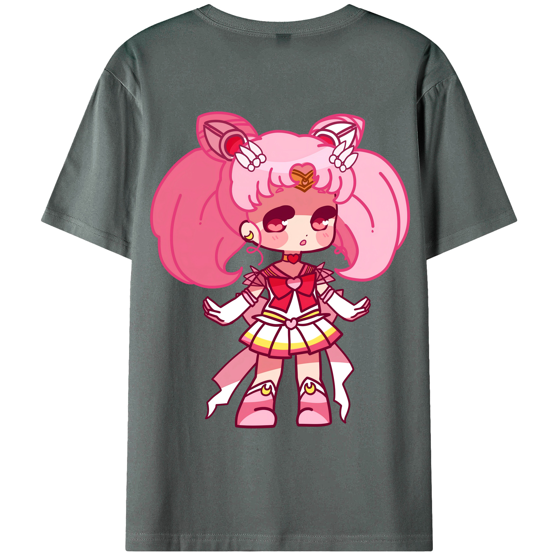 （画像用） 美少女戦士セーラームーン ちびうさ Sailor Moon Chibiusa Tsukino Usagi Small Lady Serenity 綿100％ メンズ半袖Tシャツ（バックプリント） 通気性